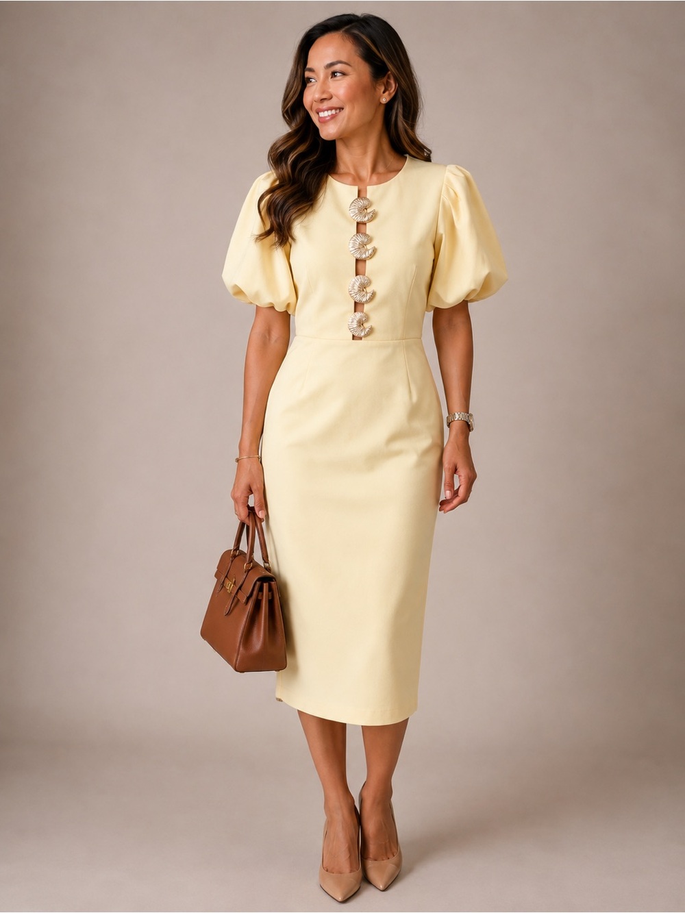 Valentine European Maxi Bodycon Pencil Midi Dress Commense Style Yellow Small